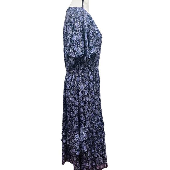 Shoshanna Short Sleeve Silk Willow Paisley Lurex Stripe Julisa Midi Dress size 8 - Picture 4 of 12
